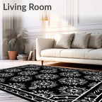 Black White Sunburst Mandala Frame Rug