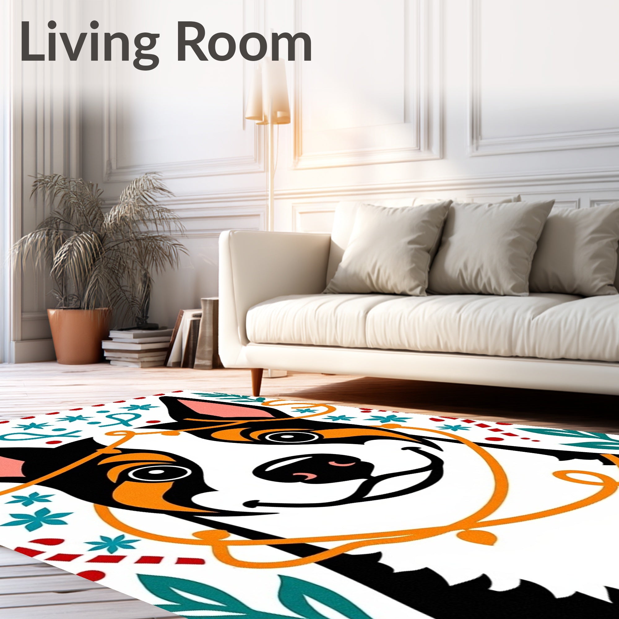 Joyful Dog In Festive Lights Rug