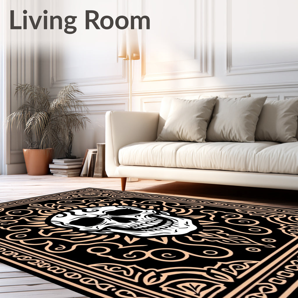 Dark Floral Skull Ornament Rug
