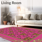 Ornate Rococo Pink Gold Floral Rug