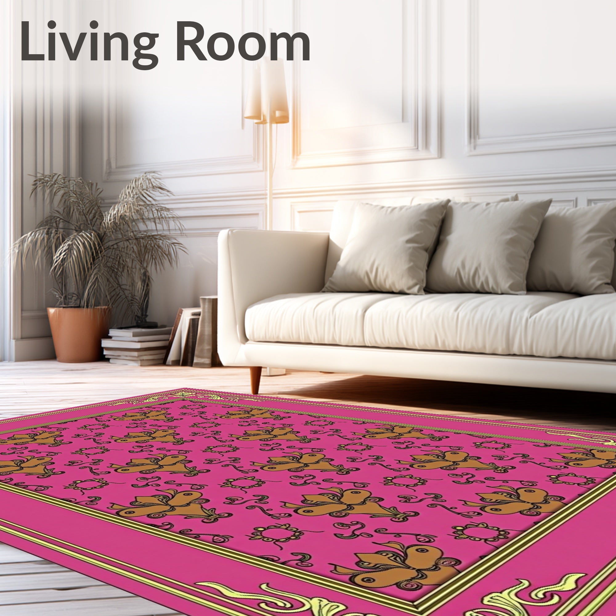 Ornate Rococo Pink Gold Floral Rug