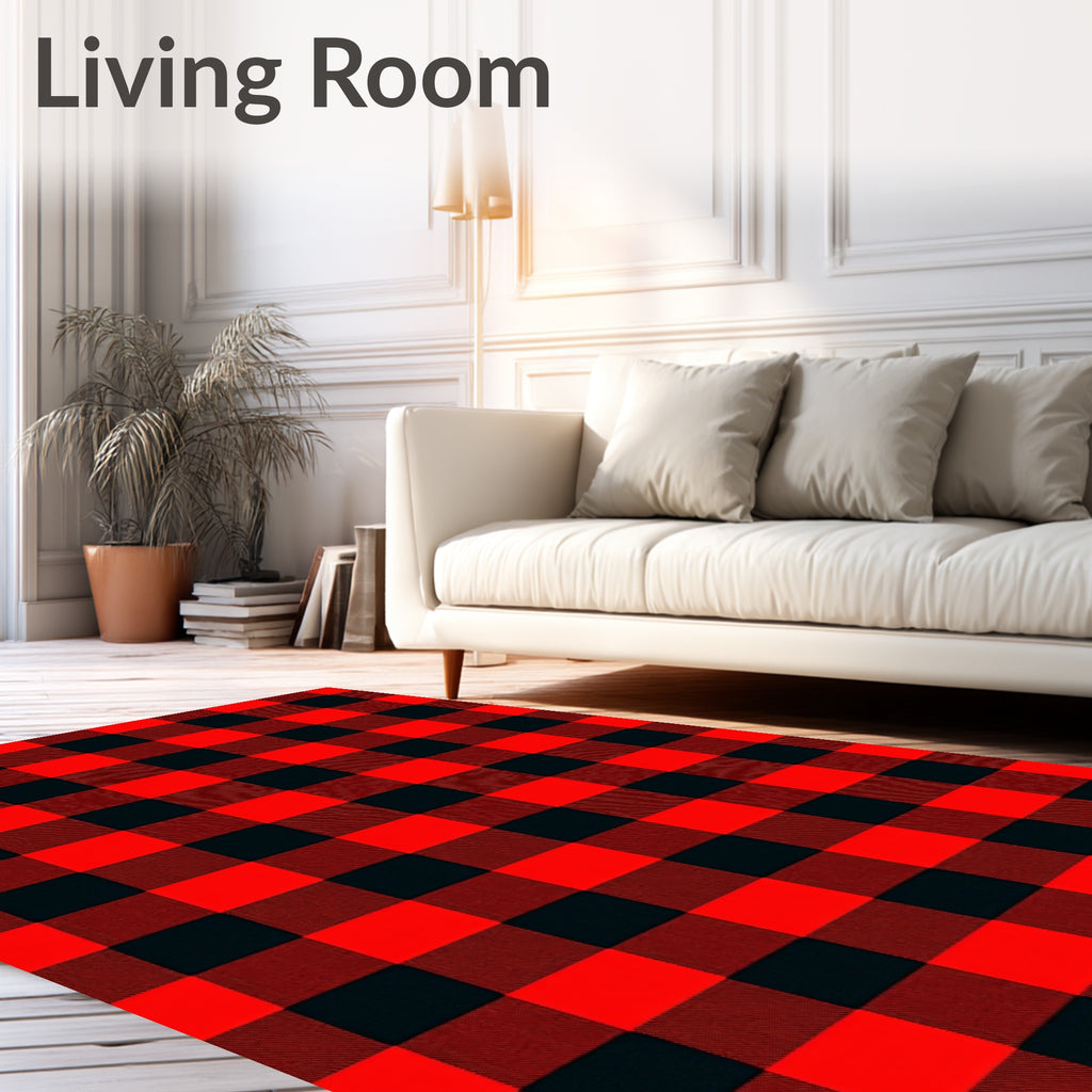 Classic Red Black Buffalo Check Plaid Rug