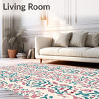 Pink Teal Abstract Symmetry Vintage Rug