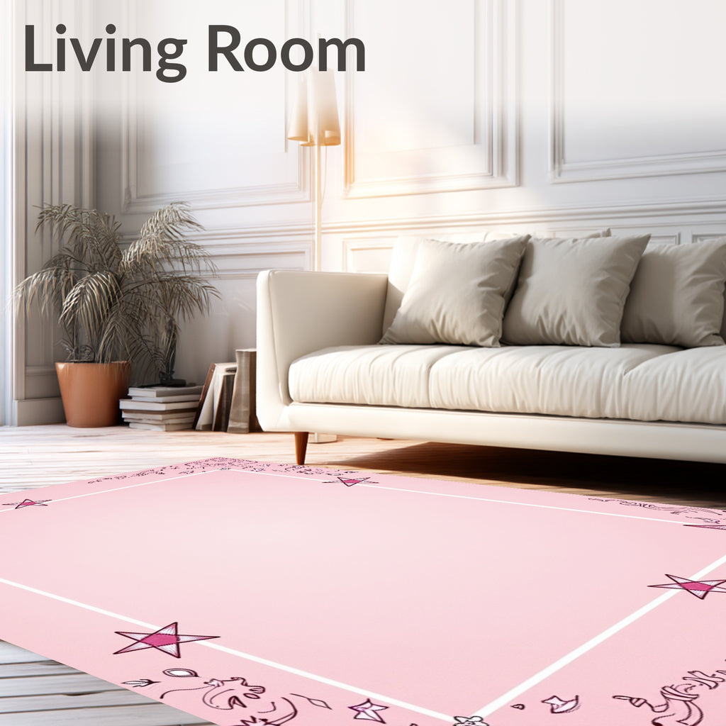 Pink Starburst Doodle Border Rug