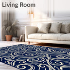 Navy Cream Swirling Abstract Lines Rug