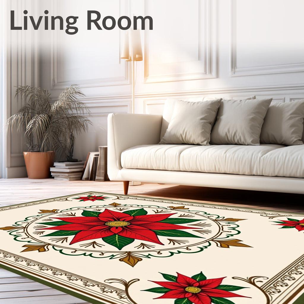 Red Poinsettia Floral Medallion Rug