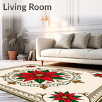 Red Poinsettia Floral Medallion Rug