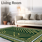 Dark Green Gold Geometric Art Deco Rug