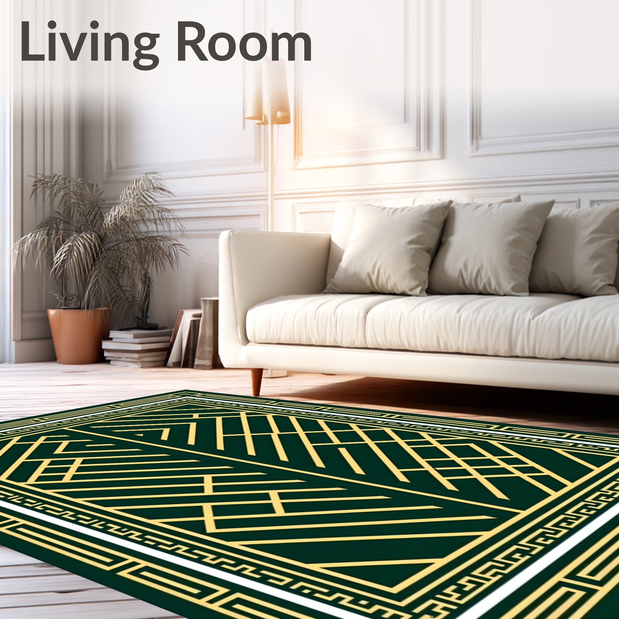 Dark Green Gold Geometric Art Deco Rug