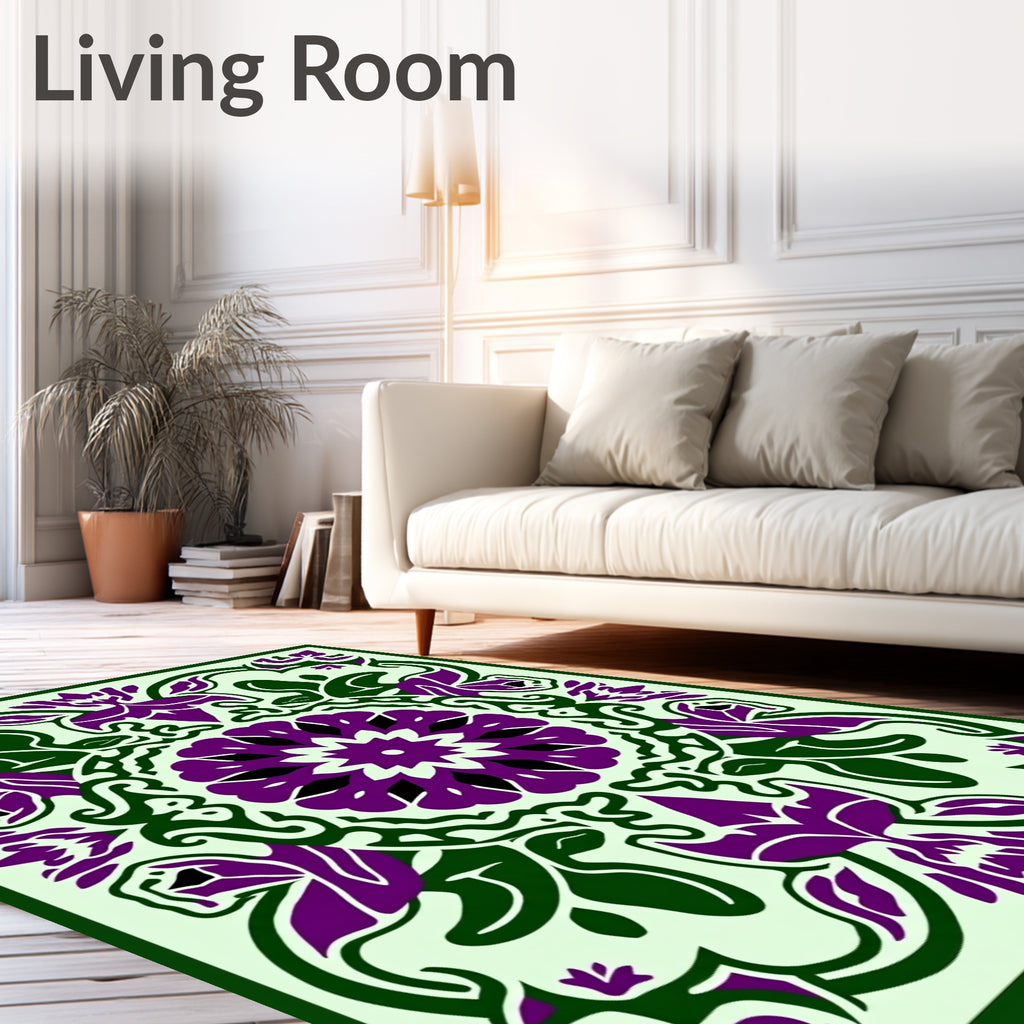 Ornate Purple Floral Medallion Border Rug