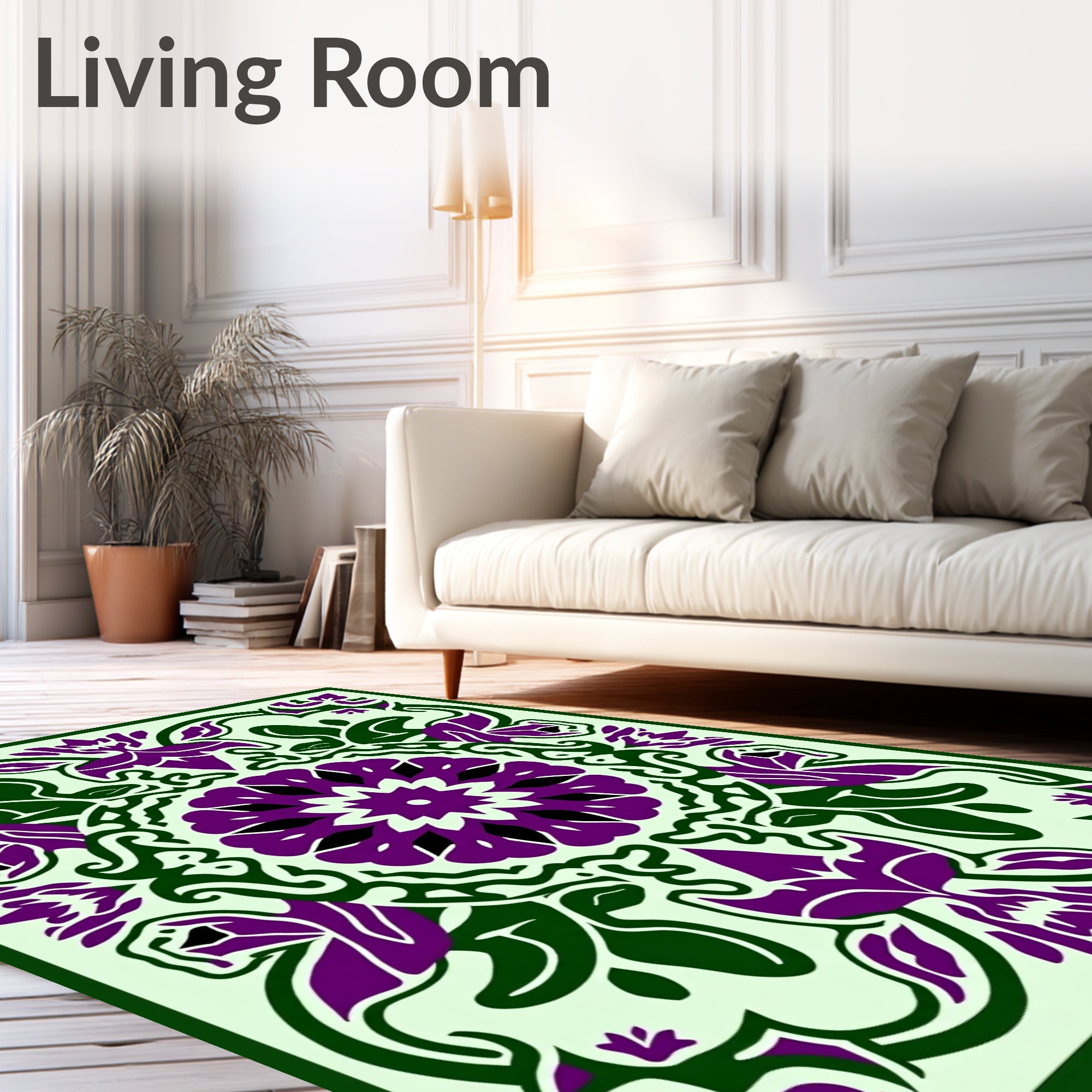 Ornate Purple Floral Medallion Border Rug