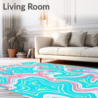 Vibrant Pink Teal Abstract Swirl Rug