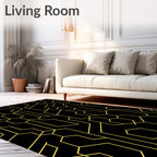 Black and Gold Geometric Network Rug