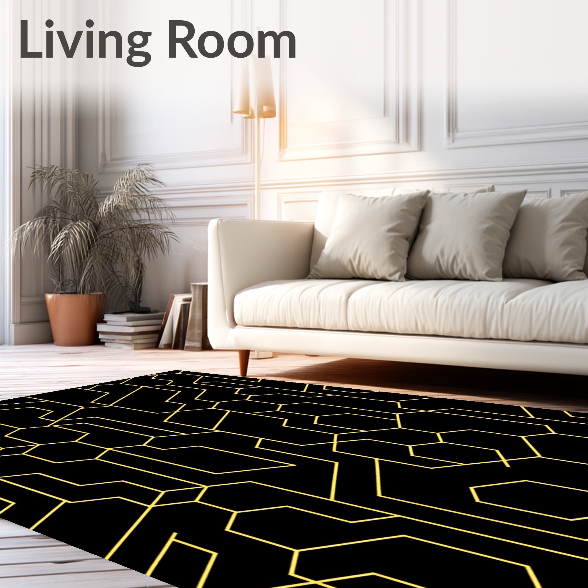 Black and Gold Geometric Network Rug