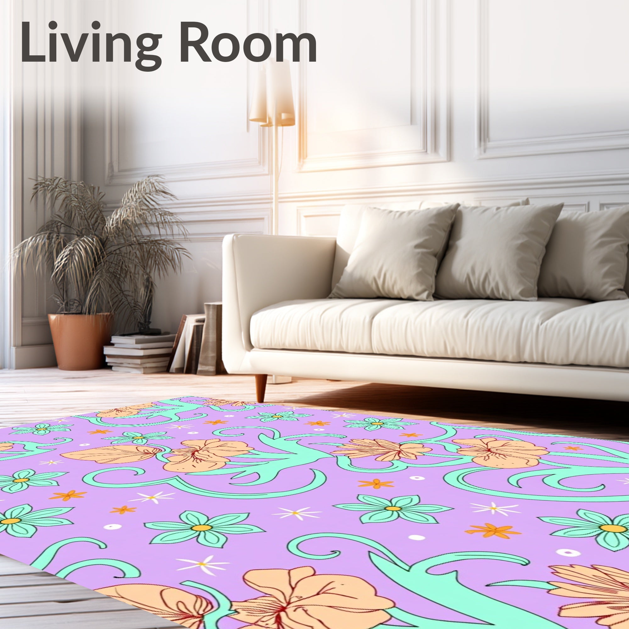 Lavish Lavender Floral Swirl Rug
