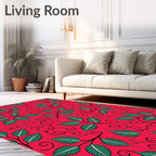 Red Teal Leaf Scrollwork Rug