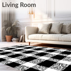Monochrome Checkered Organic Swirl Rug