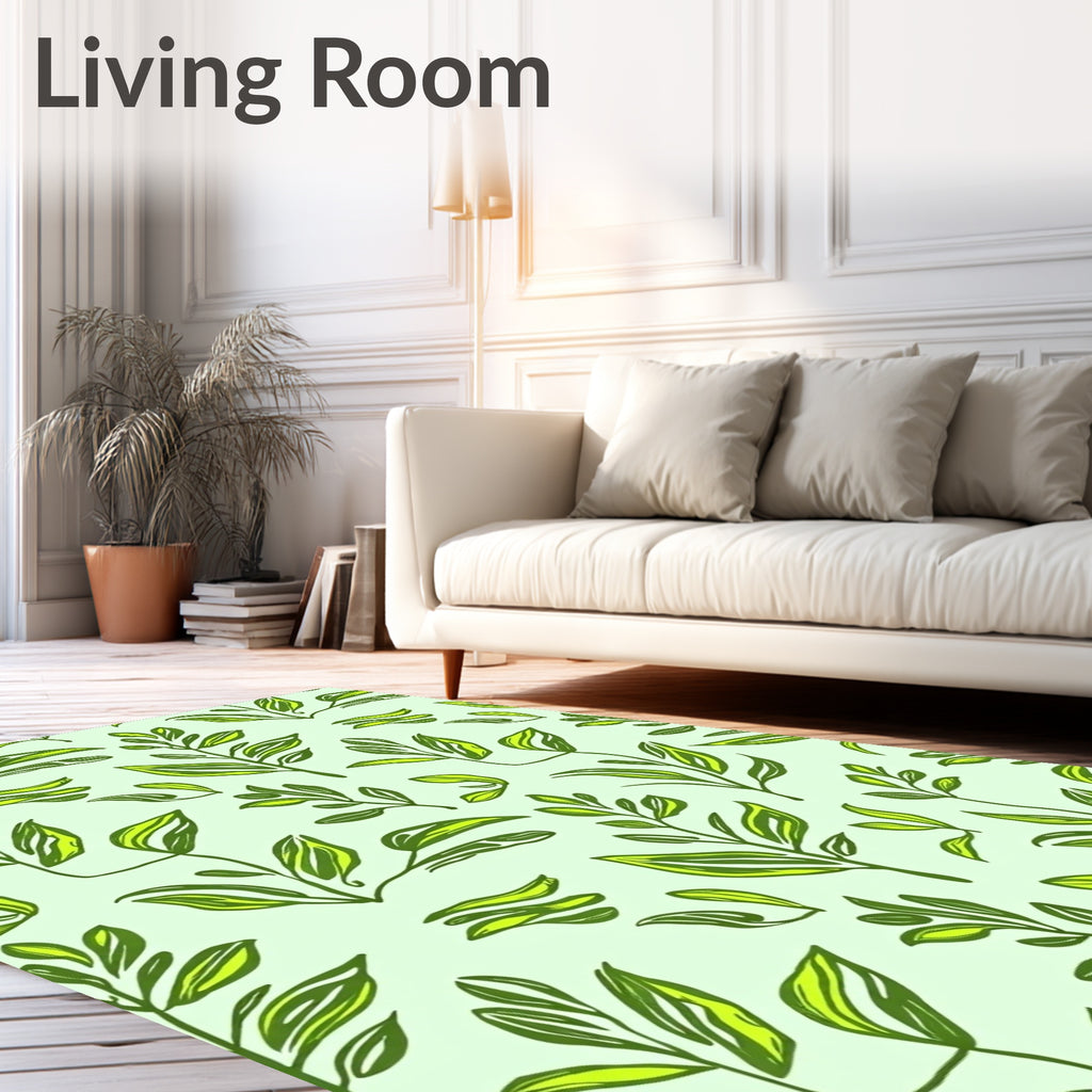 Vibrant Green Leafy Branch Pattern Rug