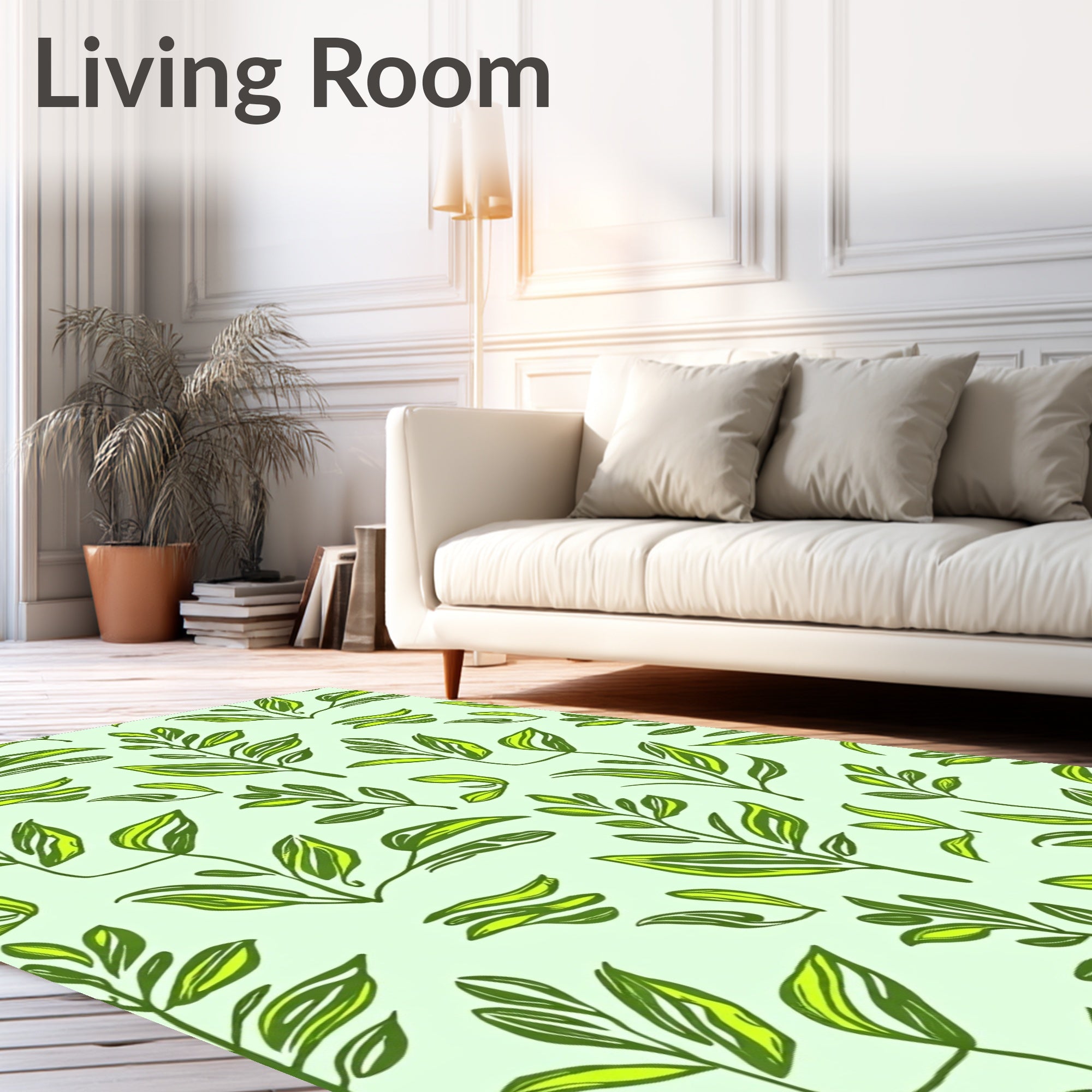 Vibrant Green Leafy Branch Pattern Rug