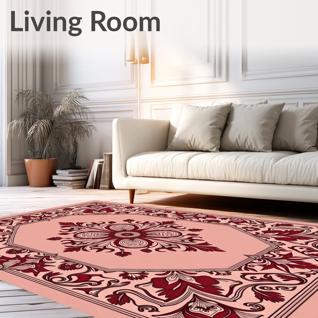 Crimson Floral Octagon Medallion Blush Rug