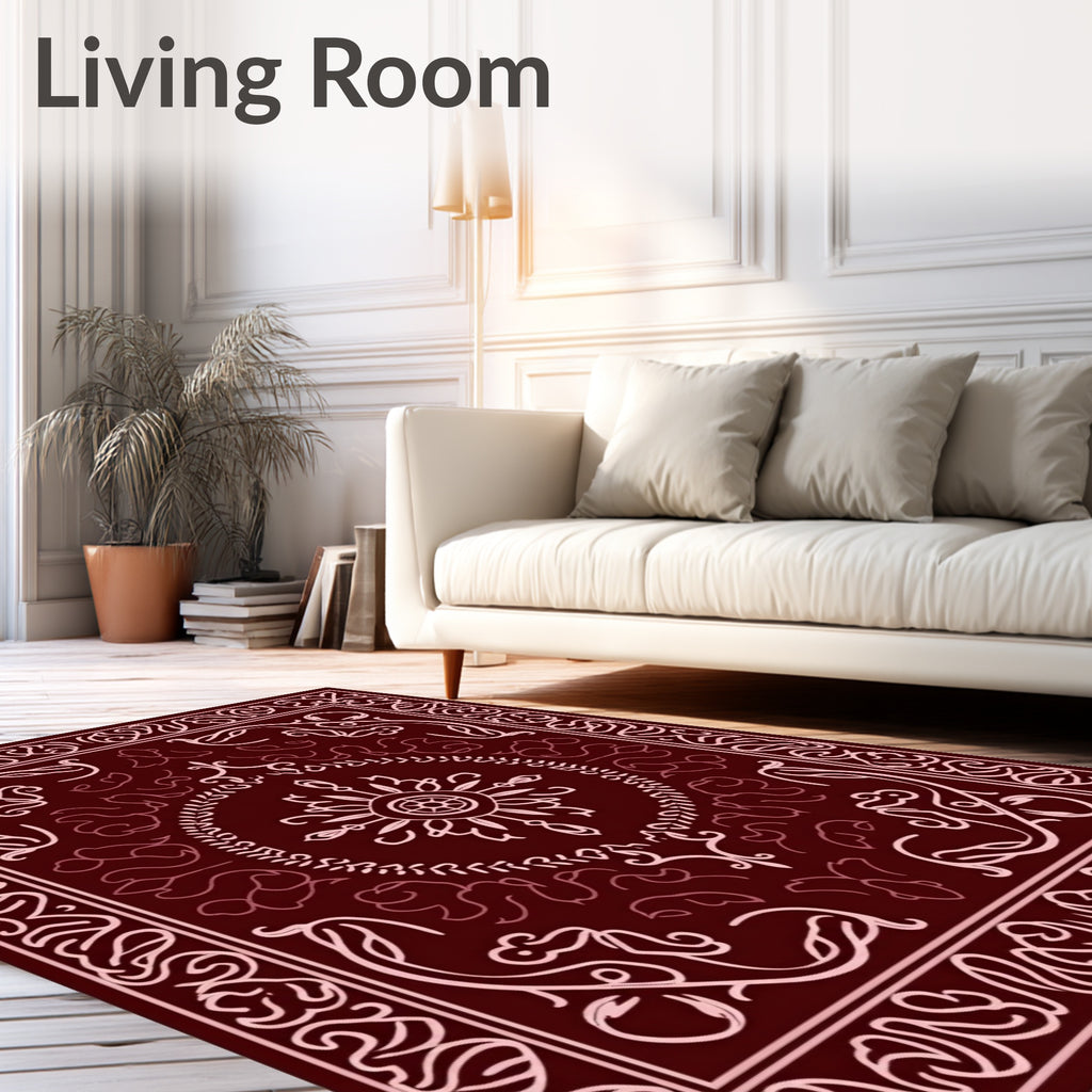 Crimson Floral Medallion Square Rug