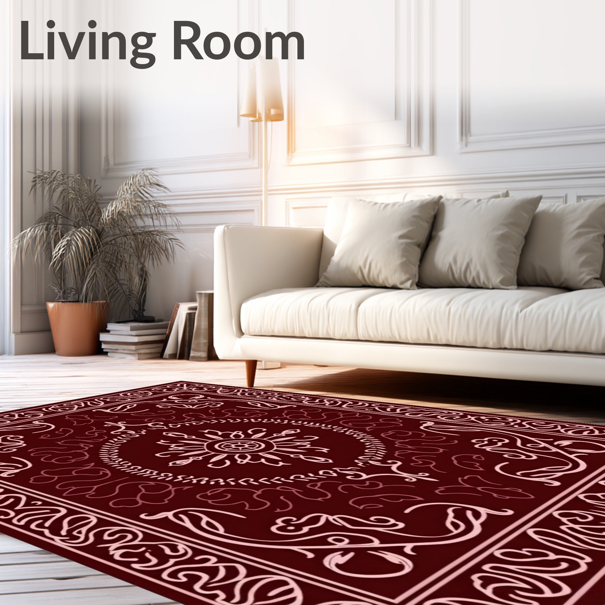 Crimson Floral Medallion Square Rug