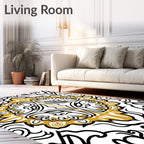 Gold and Black Symmetrical Floral Medallion Rug