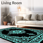 Aqua Black Intricate Medallion Border Rug