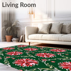 Crimson Floral Swirl Green Rug
