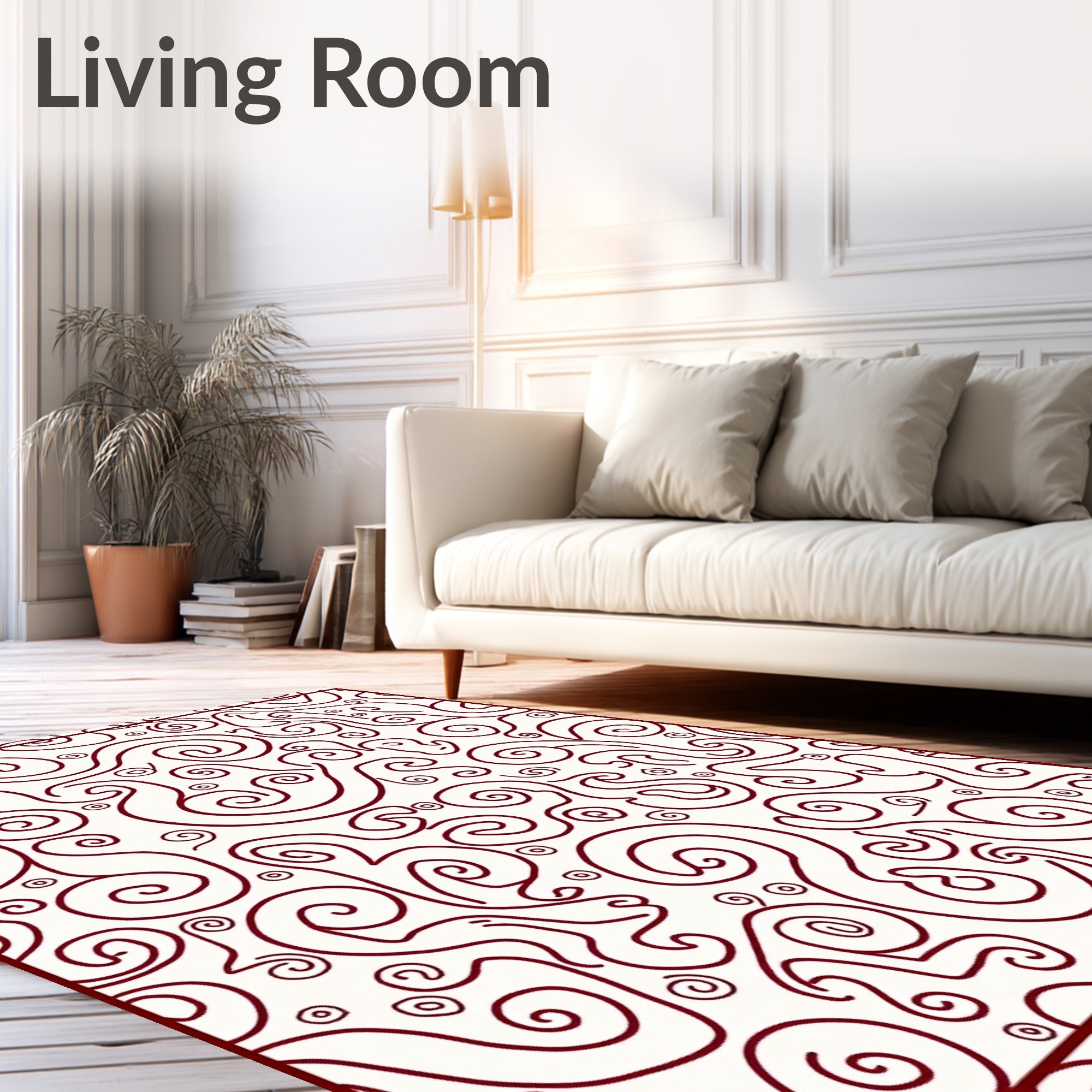 Crimson Swirls and Spirals Artwork Rug