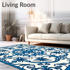 Deep Blue Victorian Floral Scroll Rug