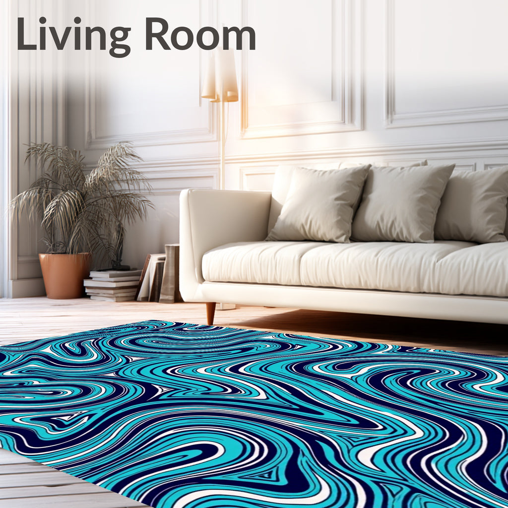 Dynamic Teal Swirl Abstract Rug