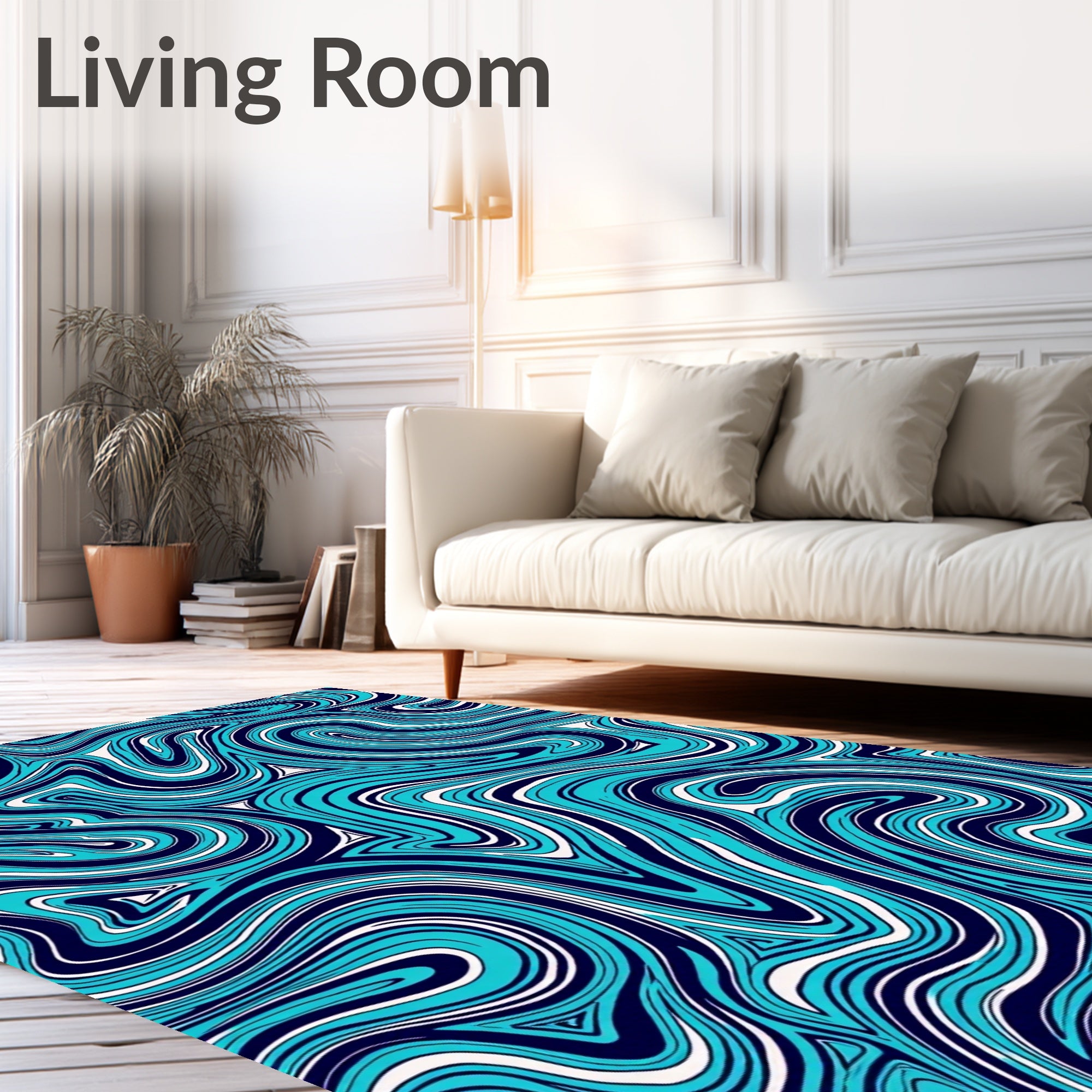 Dynamic Teal Swirl Abstract Rug