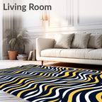 Navy Yellow White Wavy Stripes Rug