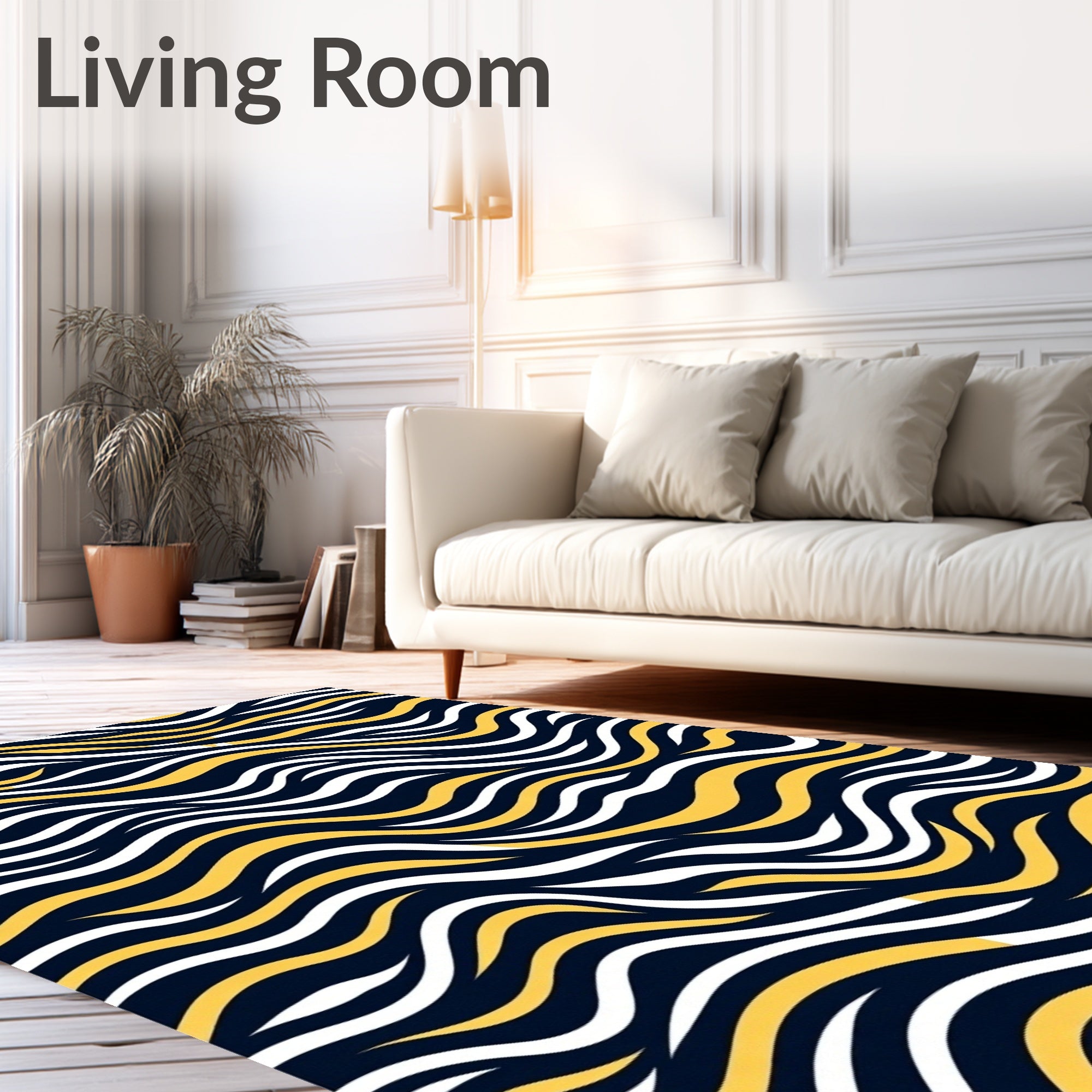 Navy Yellow White Wavy Stripes Rug