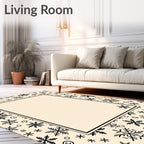 Black Snowflake Cream Background Holiday Rug