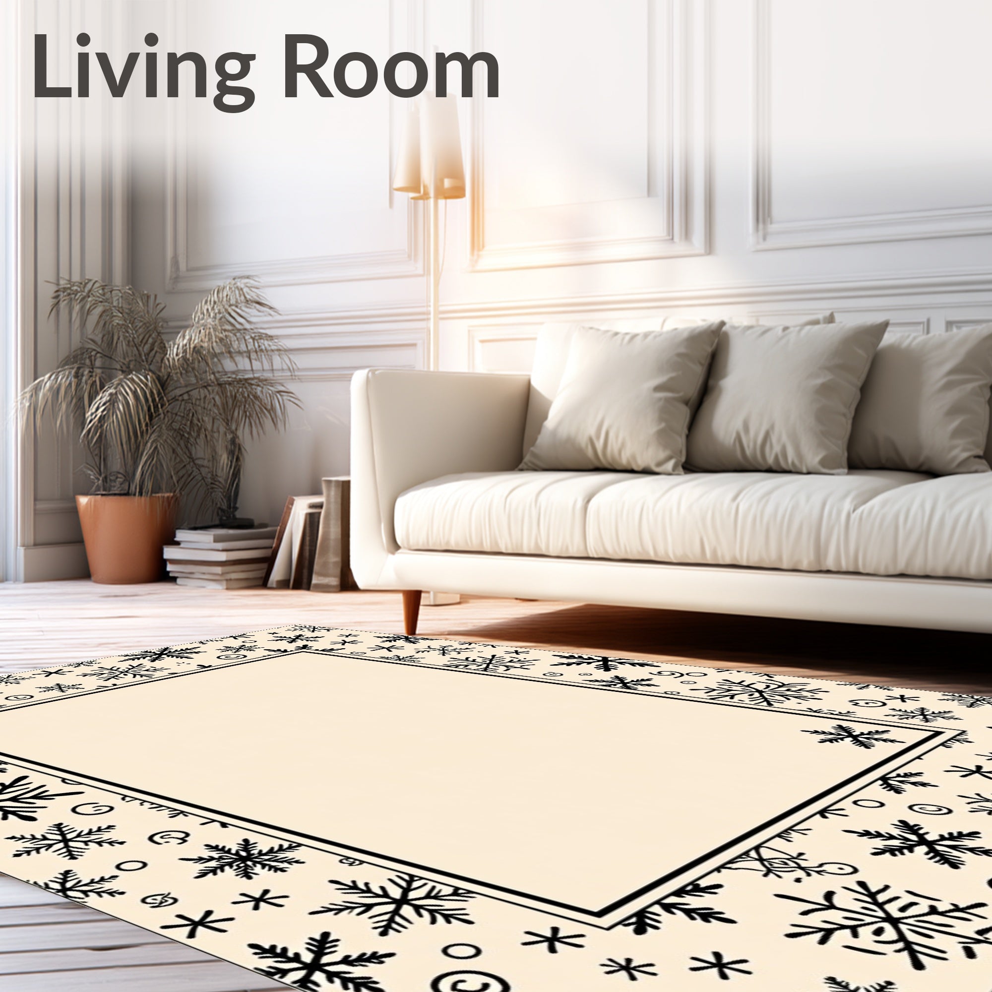 Black Snowflake Cream Background Holiday Rug