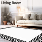 Black White Geometric Meander Border Rug