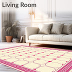 Crimson Lattice Bordered Geometric Field Rug