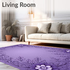 Ornate Purple Floral Scrollwork Border Rug