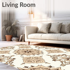 Brown Floral Medallion Repeating Pattern Rug