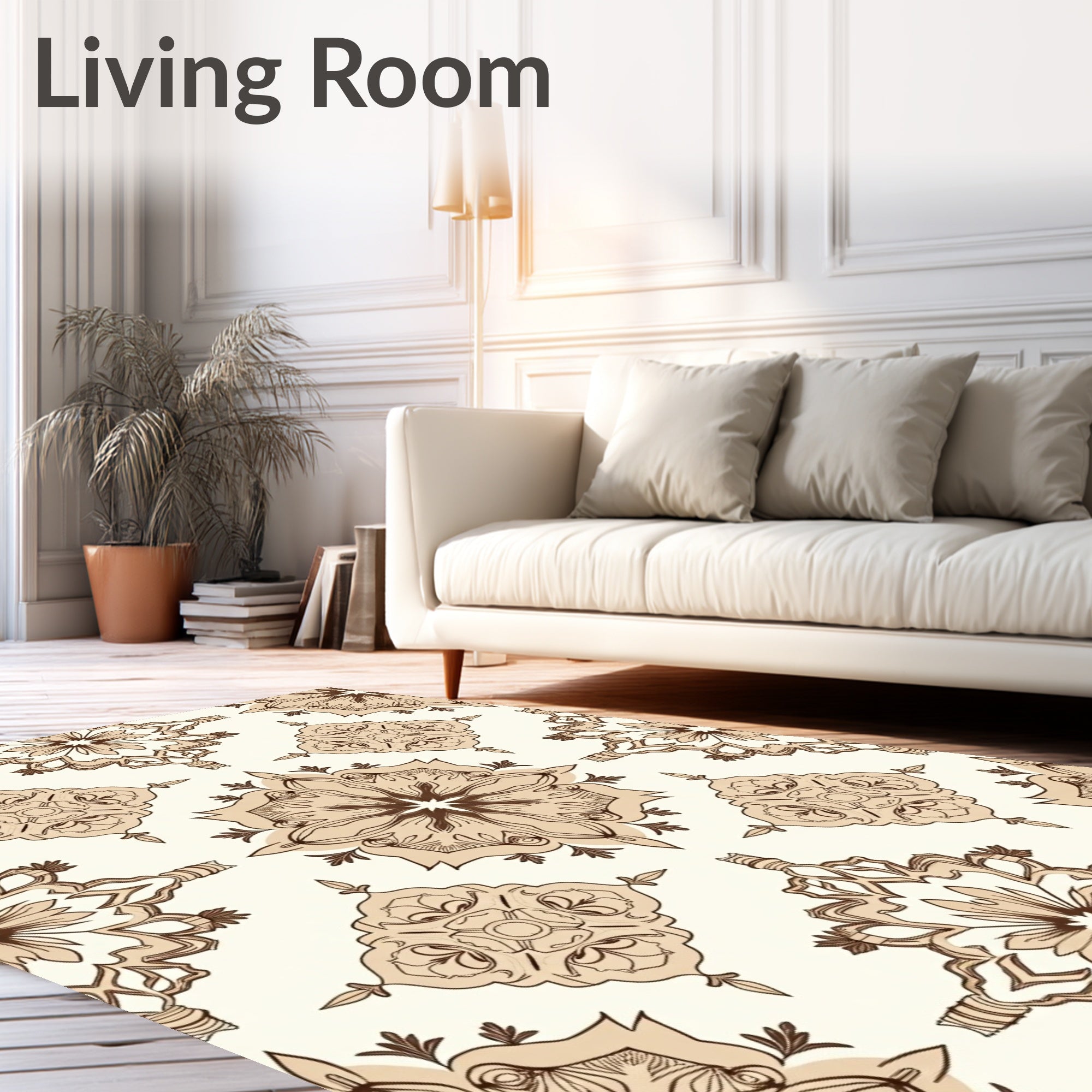 Brown Floral Medallion Repeating Pattern Rug