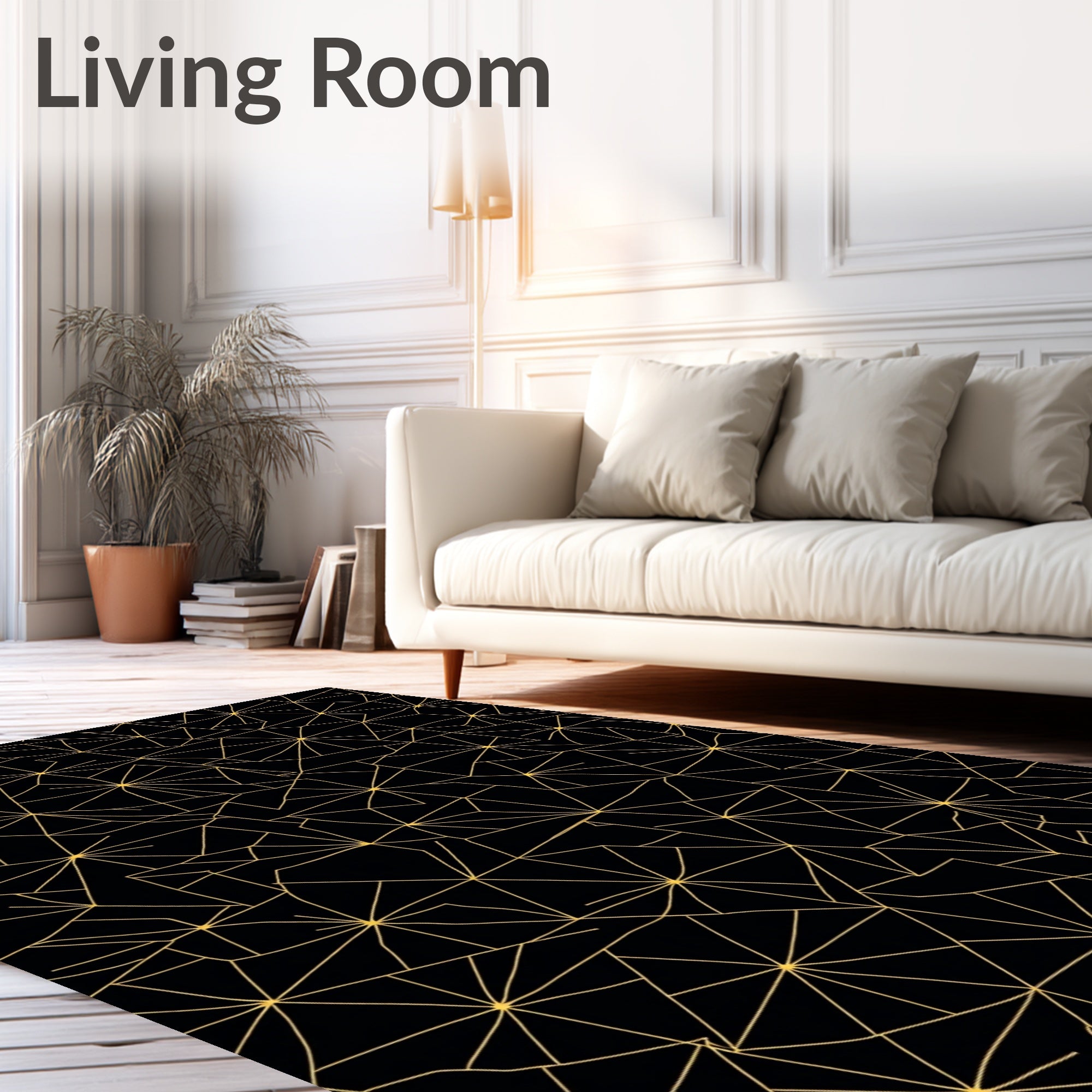 Black Gold Geometric Starburst Medallion Rug