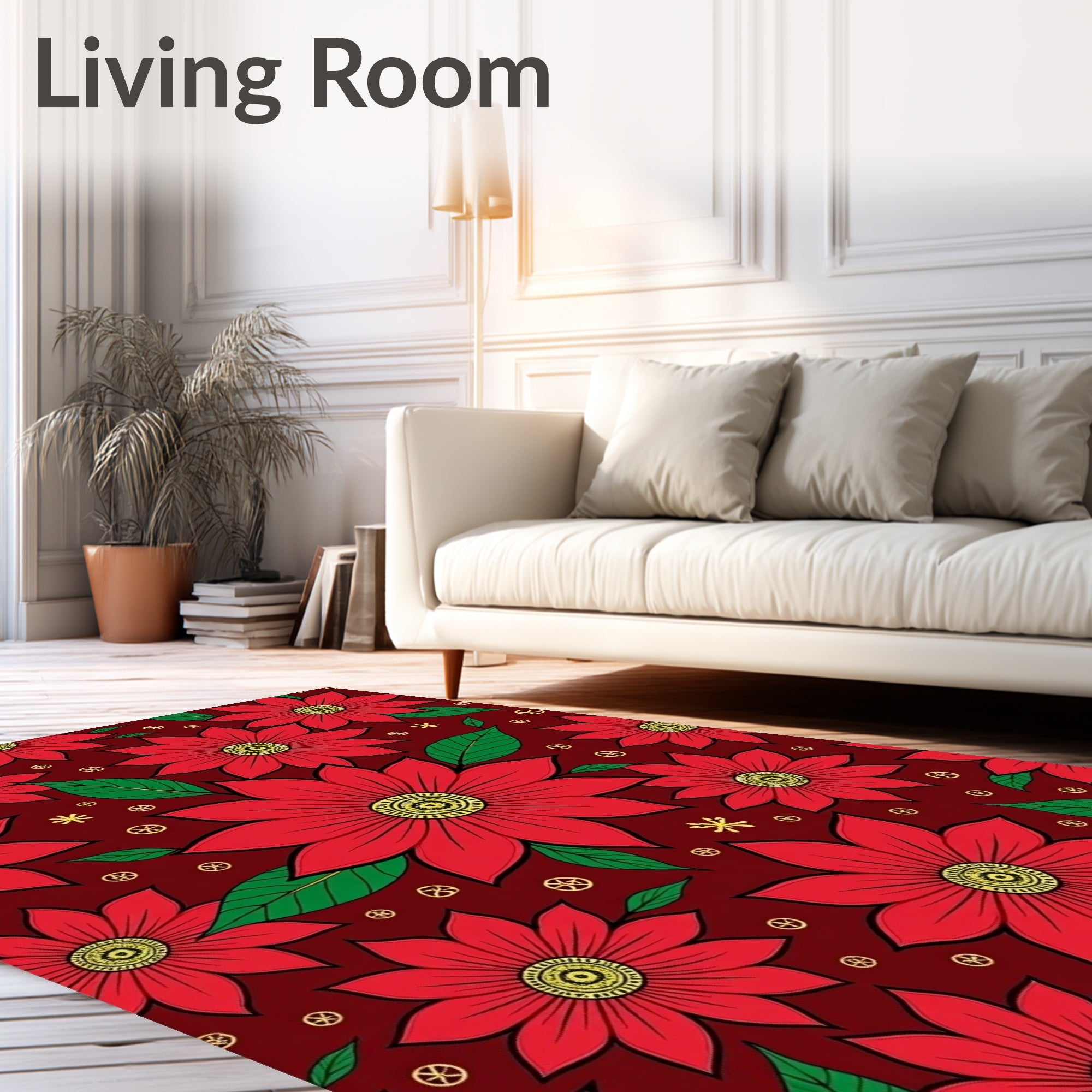 Bold Red Floral Medallion Garden Rug