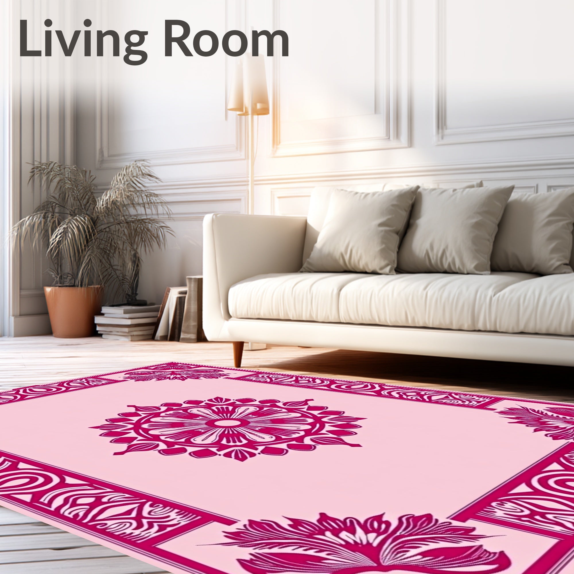 Fuchsia Frame Floral Medallion Rug