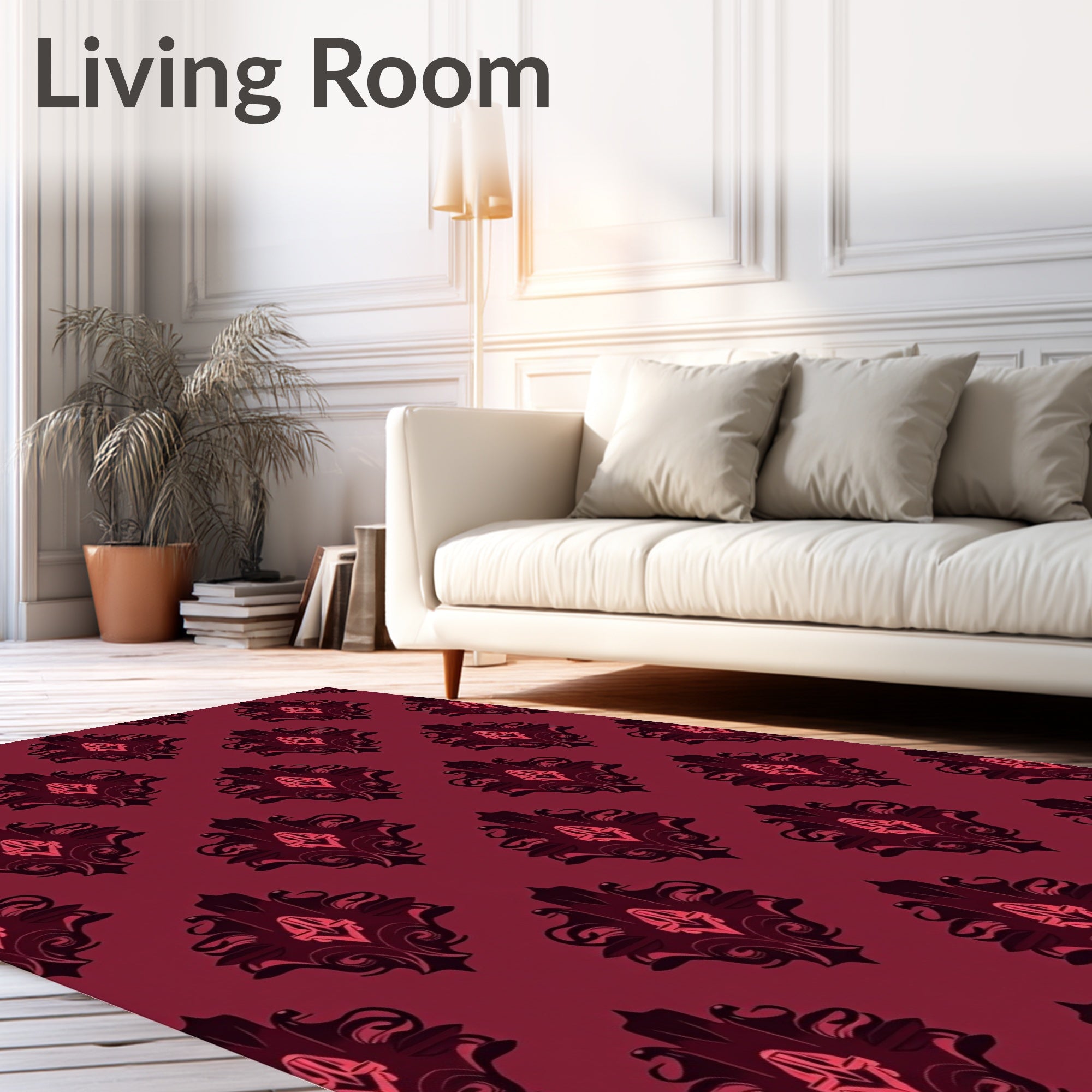 Crimson Damask Medallion Repetitive Design Rug