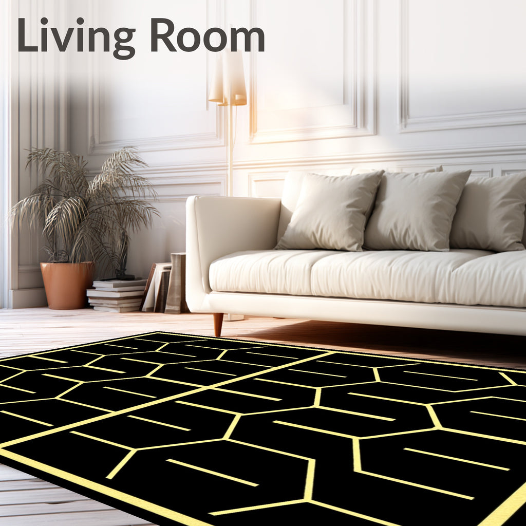 Black Yellow Honeycomb Geometric Repetition Rug
