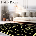 Black Yellow Honeycomb Geometric Repetition Rug