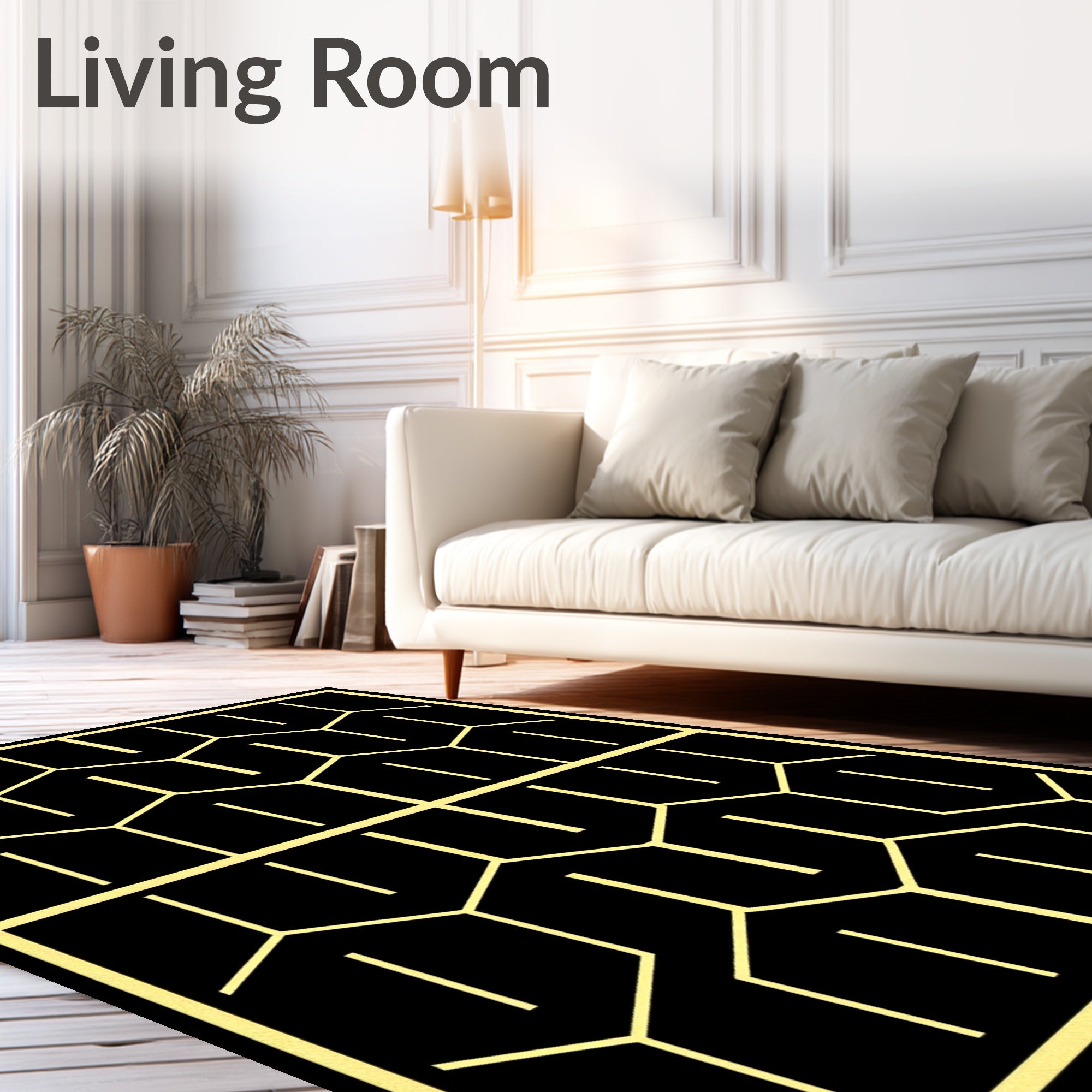Black Yellow Honeycomb Geometric Repetition Rug