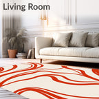Vibrant Red Wavy Line Art Rug